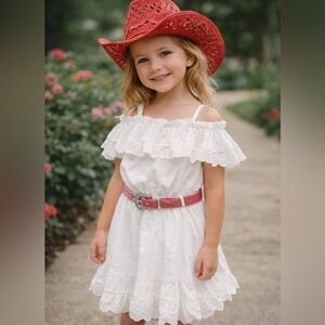 Tommy Bahama Size 6 Girls Western Cowgirl Outfit White Lace Dress Red Hat Belt